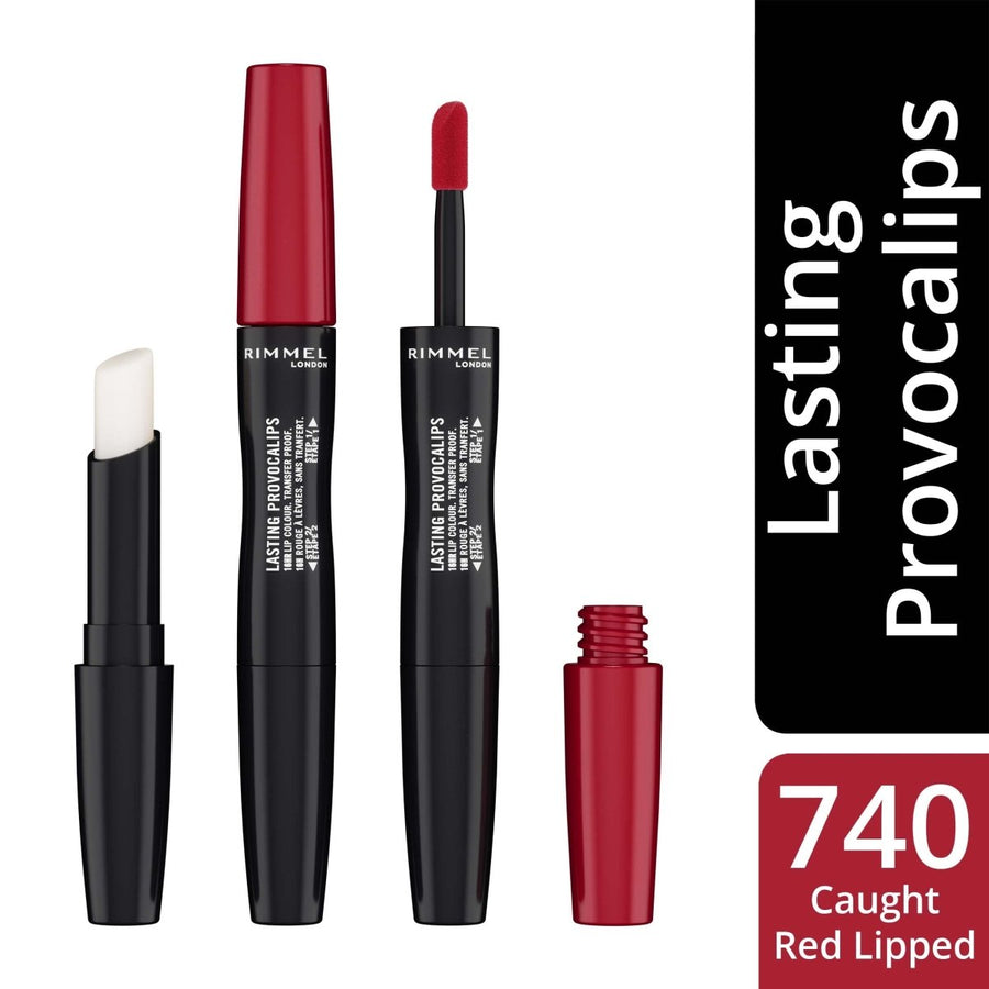 Rimmel Lasting Provocalips 16HR Lip Colour 2 Step 2.3ml, Transfer Proof Colour, Shine, and Hydration #color_740 Caught Red Lipped