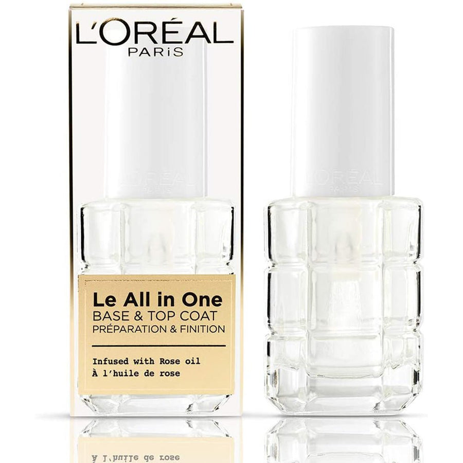 L'Oreal Paris Le All In One Base & Top Coat Nail Polish 0.46oz 13.5ml Black, Infused with Rose Oil