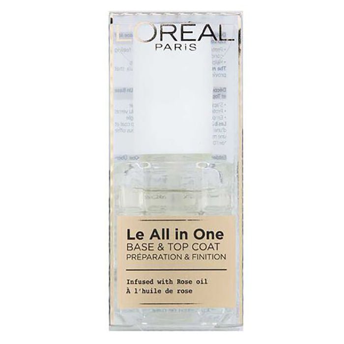 L'Oreal Paris Le All In One Base & Top Coat Nail Polish 0.46oz 13.5ml Black, Infused with Rose Oil