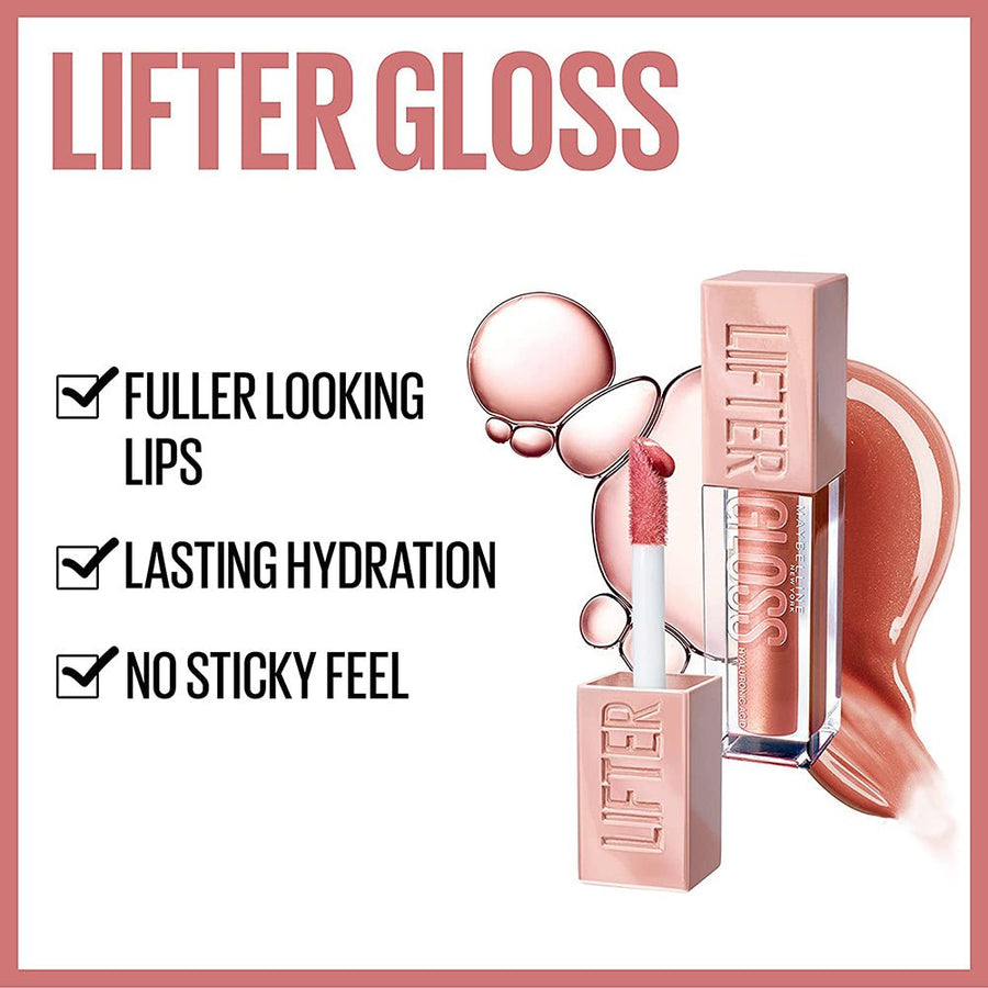 Maybelline Lifter Lip Gloss 5.4ml, Best Selling, Hyaluronic Acid, Hydrated, Fuller Lips