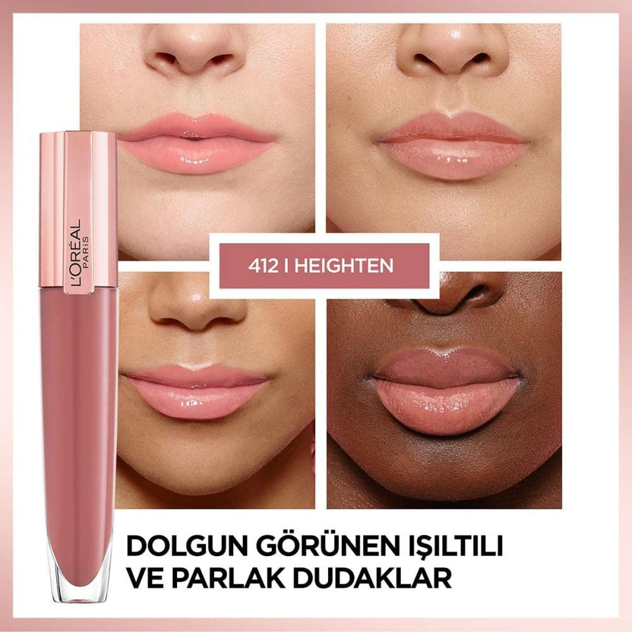 L'Oreal Paris Lip Gloss Plumping 7ml Hyaluronic Acid Collagen Complex for Moisturizing Plumping Effect #color_412 I Heighten