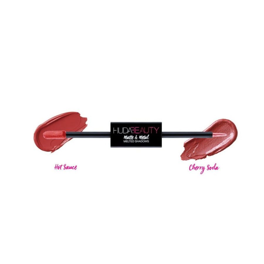 Huda Beauty Matte & Metal Liquid Eyeshadow | Ramfa Beauty #color_Hot Sauce and Cherry Soda