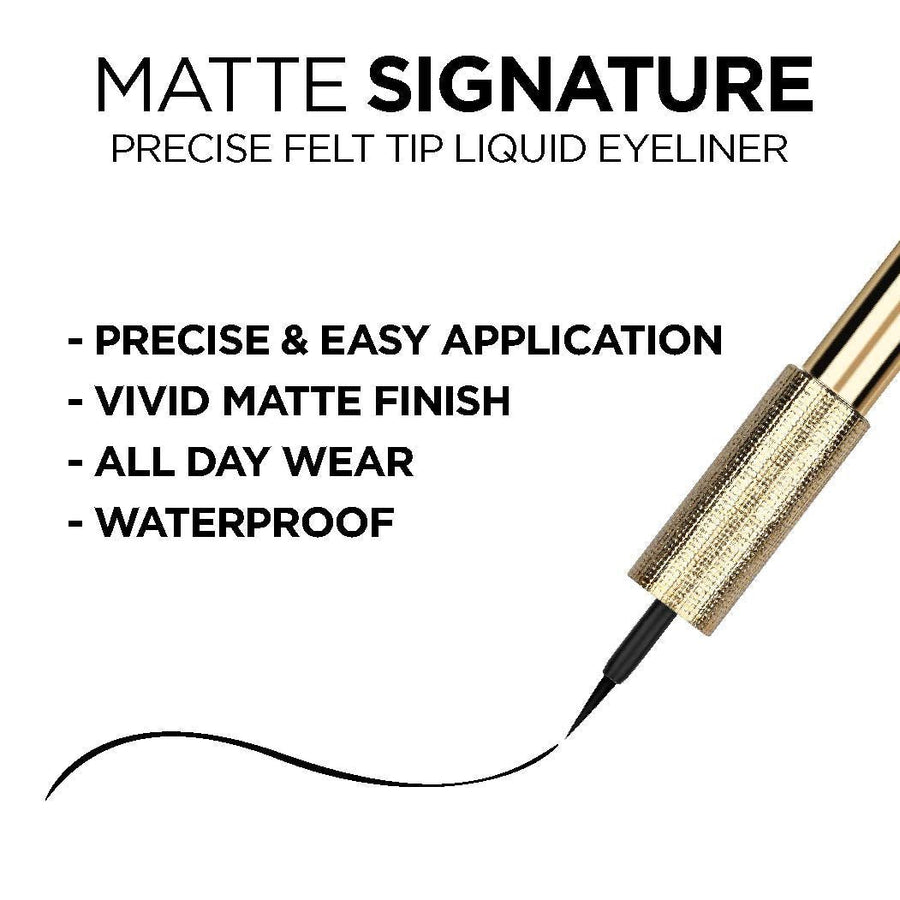 L'Oreal Matte Signature Liquid Eyeliner 6ml 01 Long Lasting, Liquid Eyeliner, Intense Pigment #color_01 Black