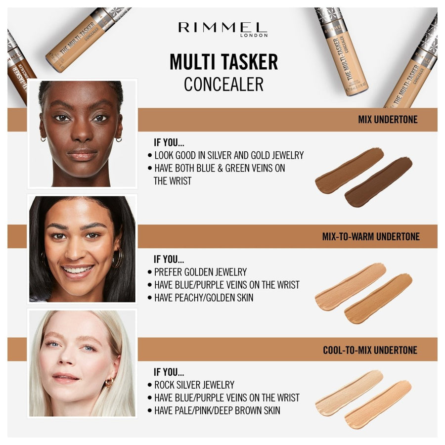 Rimmel Multi Tasker Concealer10ml, Covers up Blemishes,  Uneven Skintone, Brightens Dark Circles 