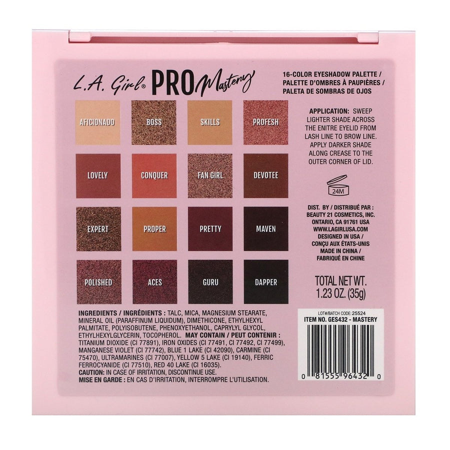 L.A. Girl Pro Eyeshadow Mastery Palette 35g GES 432 Eyeshadow Palette 1.2oz 35g, 16 Colors, Vibrant Shimmers to Bold Mattes