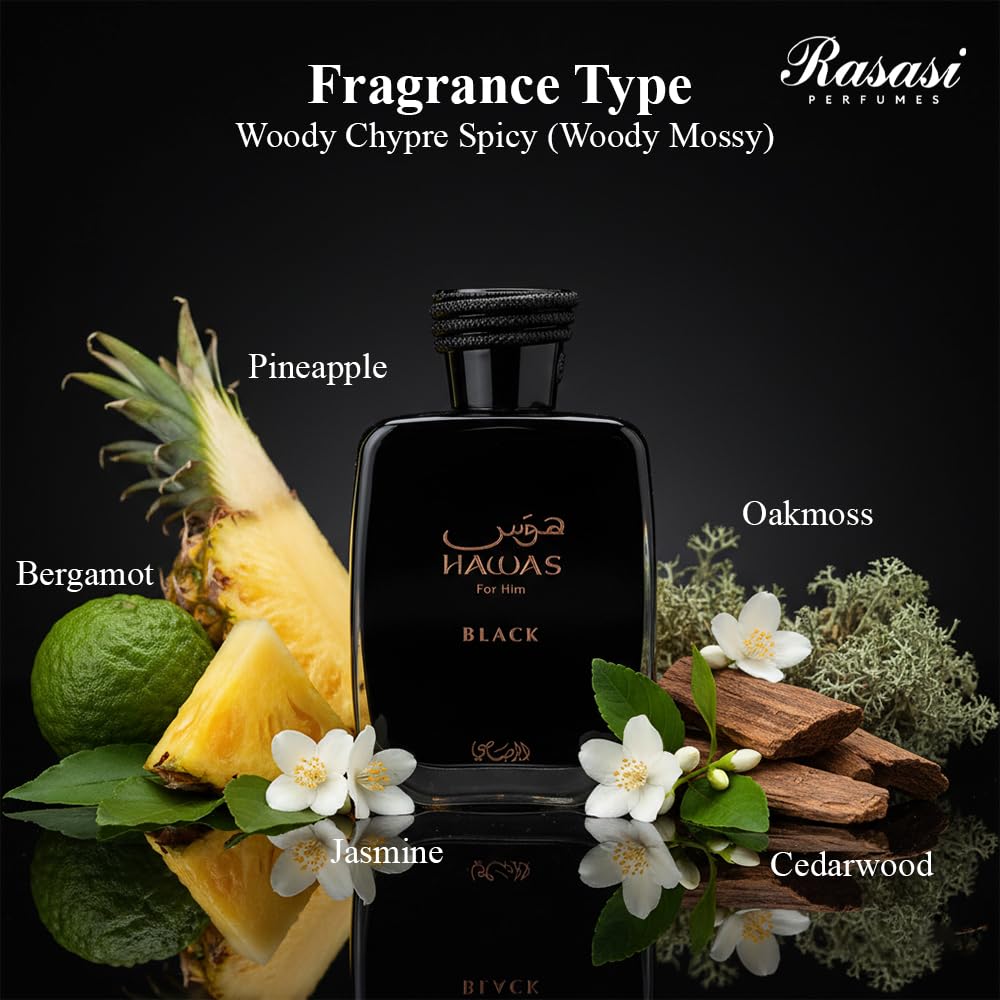 Rasasi Hawas Black EDP Men Perfume 3.4oz 100ml EAU DE PARFUM SPRAY