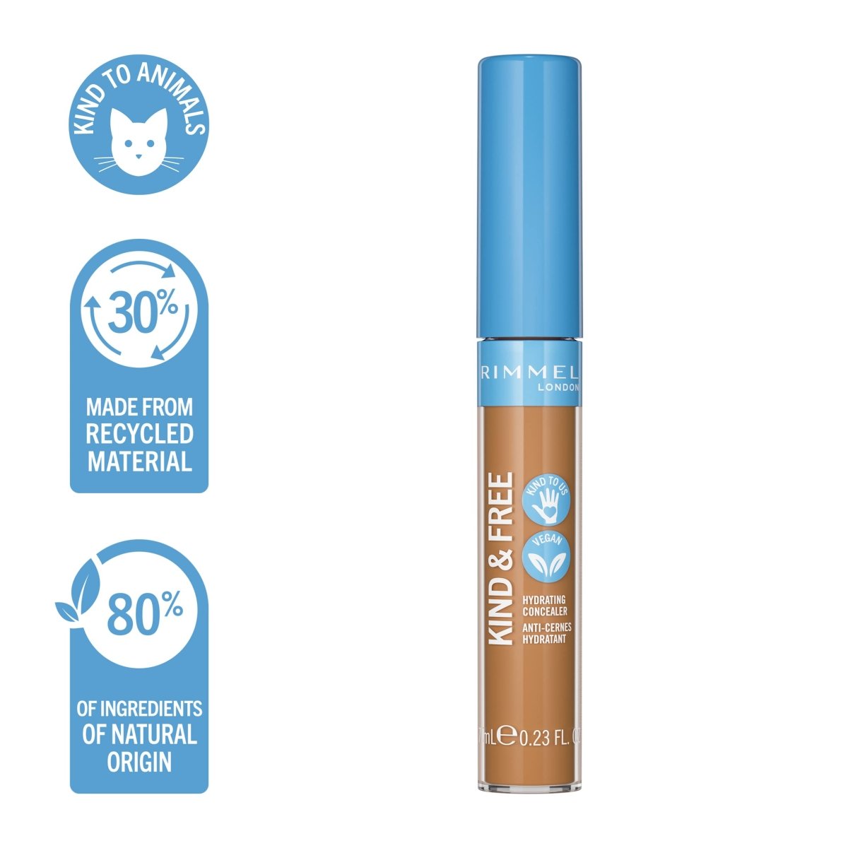 Rimmel Kind & Free Hydrating Concealer 7ml, Lightweight, Medium Buildable Coverage, Anti-Oxidants #color_040 Tan