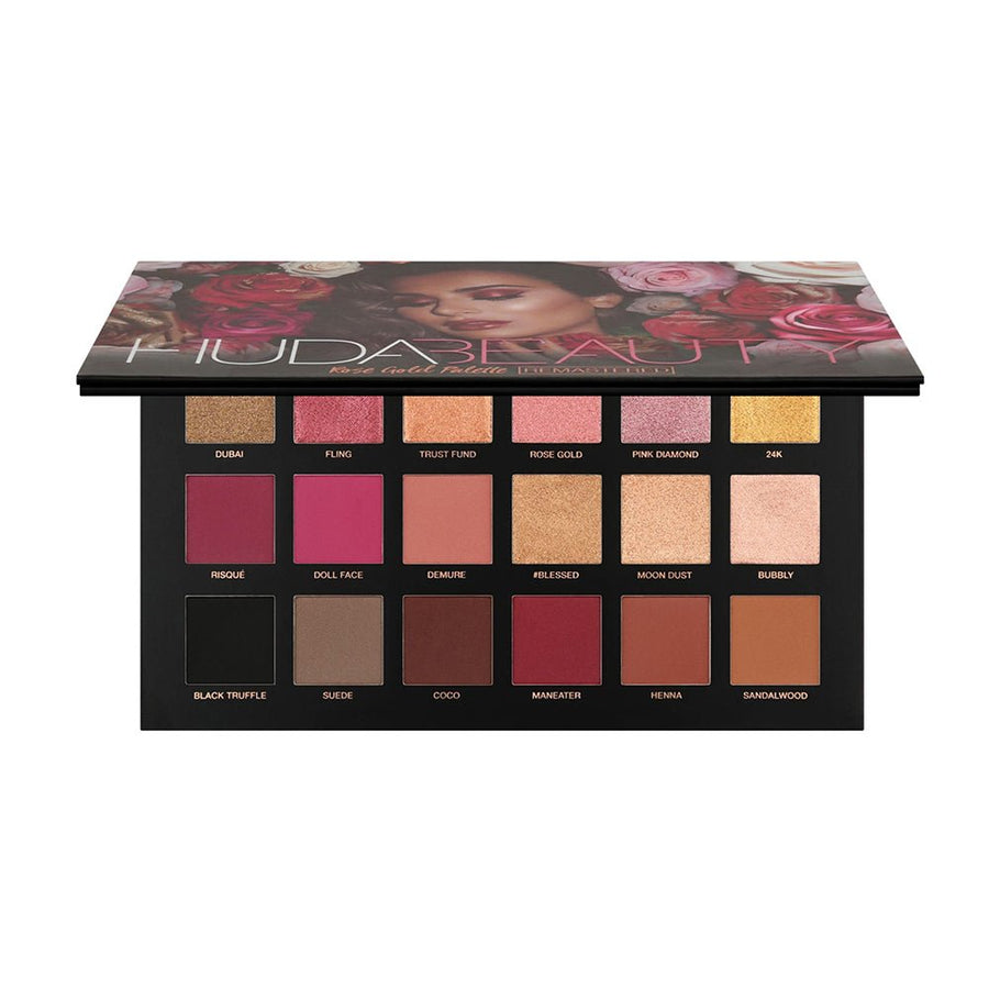 Huda Beauty Rose Gold Remastered Eyeshadow Palette, 18 Buttery-Smooth Shadows, High-Pigment 