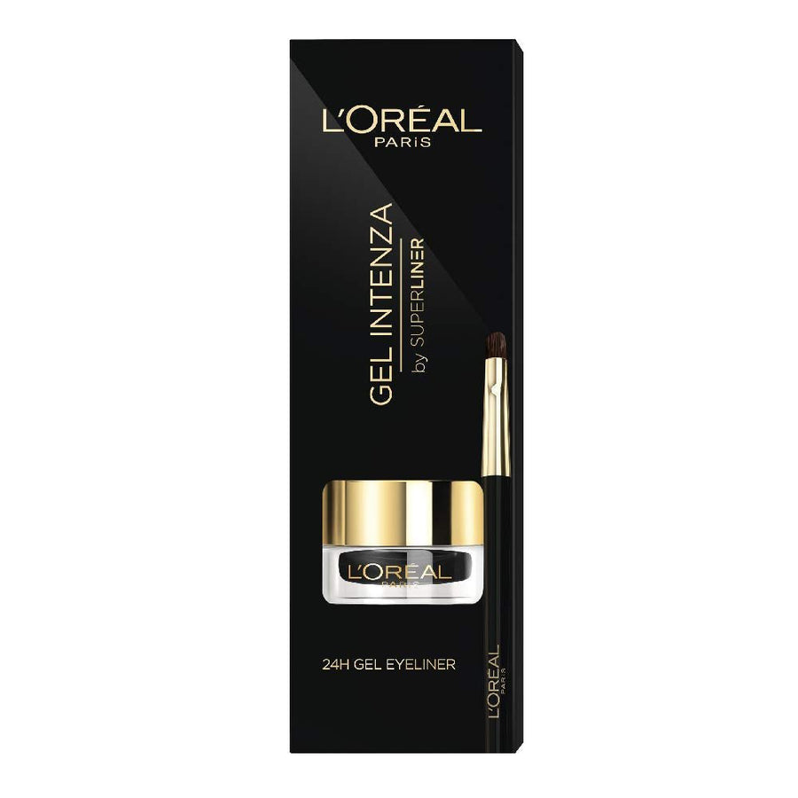 L'Oreal Paris Super Liner Gel Liner Intenza Eyeliner 01 Pure Black 0.1oz 2.8g, Long-Lasting, Smudge-Proof Formula