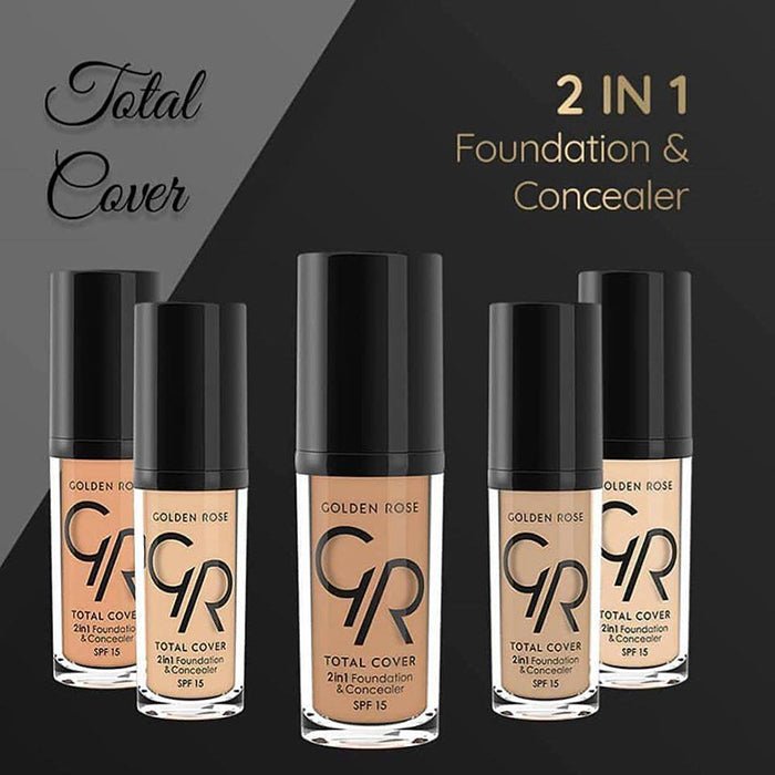 Golden Rose Total Cover 2 In 1 Foundation & Concealer Oil Free, Lightweight Formula, Buildable, Full-Coverage