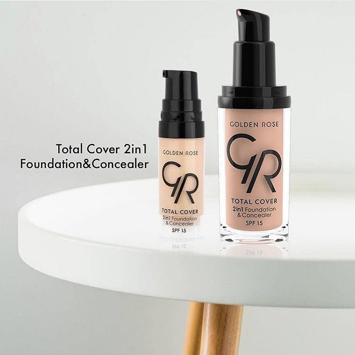 Golden Rose Total Cover 2 In 1 Foundation & Concealer Oil Free, Lightweight Formula, Buildable, Full-Coverage