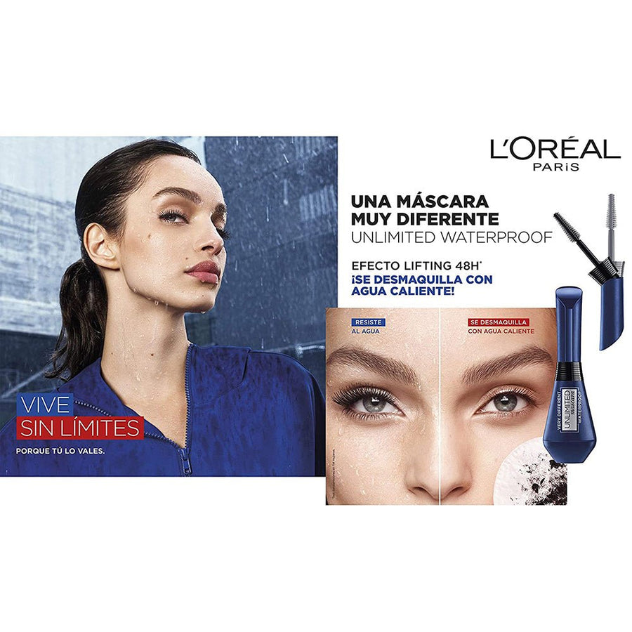 L'Oreal Paris Unlimited Very Different Waterproof Mascara Black 0.25oz 7.4ml, Extra Long Hold, Intense Lengthening