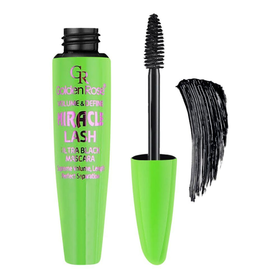 Golden Rose Volume & Define Miracle Lash Ultra Black Mascara 0.31oz 9.3ml Black, Flexible Brush, No Clumps, Lengthening