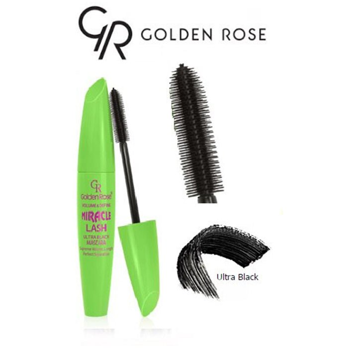 Golden Rose Volume & Define Miracle Lash Ultra Black Mascara 0.31oz 9.3ml Black, Flexible Brush, No Clumps, Lengthening