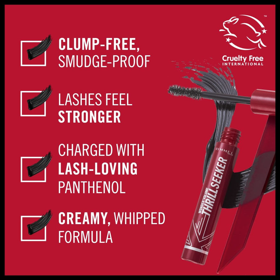 Rimmel Wonder Volume Thrill Seeker Mascara 12ml, Whipped, Creamy Formula, Volume and Length #color_EXTREME BLACK