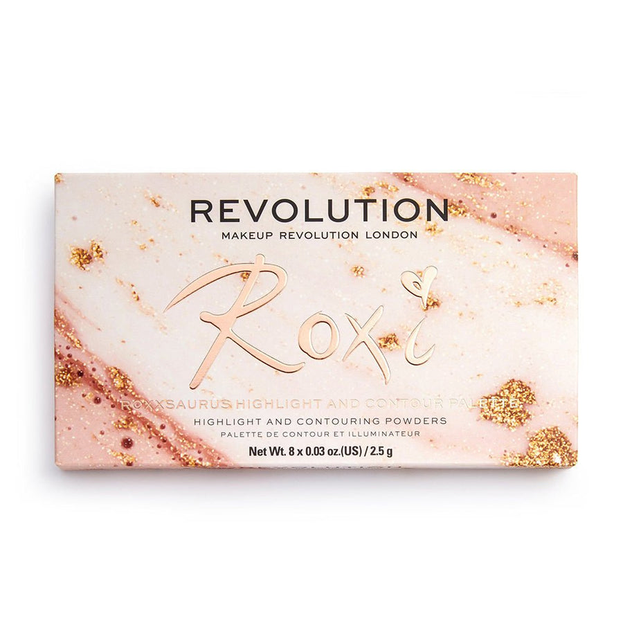 Revolution X Roxxsaurus Highlight & Contour Palette 8x2.5g, Icy White, Warm Bronze, Golden Bronze, Champagne Gold