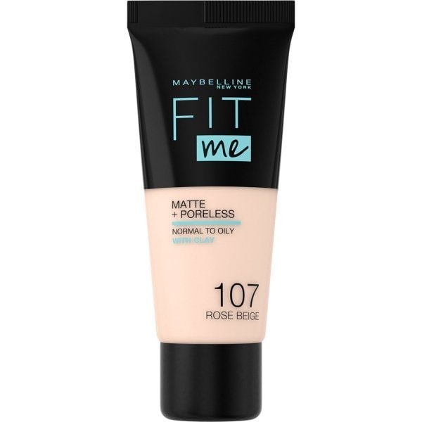 Maybelline Fit Me! Matte + Poreless Foundation 30ml, Natural Matte Look, Oil-Free Formula #color_107 Rose Beige