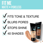 Maybelline Fit Me! Matte + Poreless Foundation 30ml, Natural Matte Look, Oil-Free Formula
