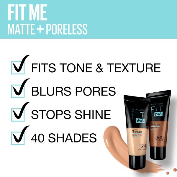 Maybelline Fit Me! Matte + Poreless Foundation 30ml, Natural Matte Look, Oil-Free Formula