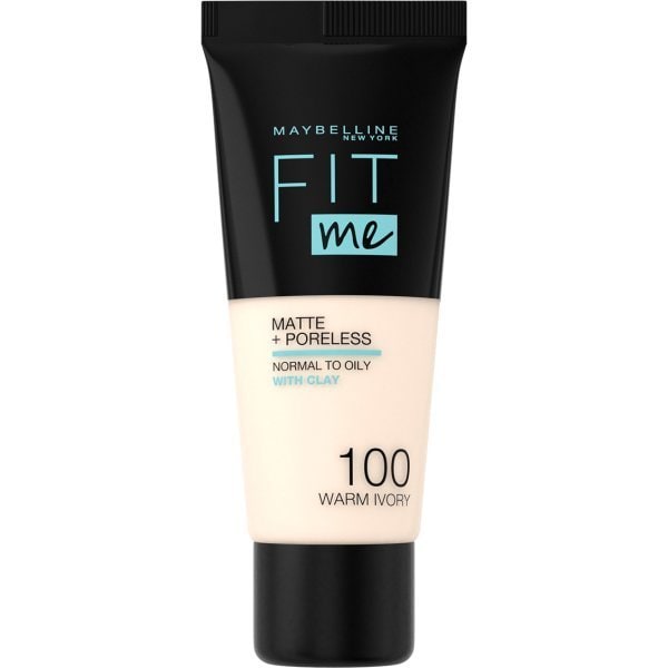 Maybelline Fit Me! Matte + Poreless Foundation 30ml, Natural Matte Look, Oil-Free Formula #color_100 Warm Ivory