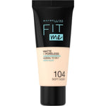Maybelline Fit Me! Matte + Poreless Foundation 30ml, Natural Matte Look, Oil-Free Formula #color_104 Soft Ivory