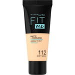 Maybelline Fit Me! Matte + Poreless Foundation 30ml, Natural Matte Look, Oil-Free Formula #color_112 Soft Beige
