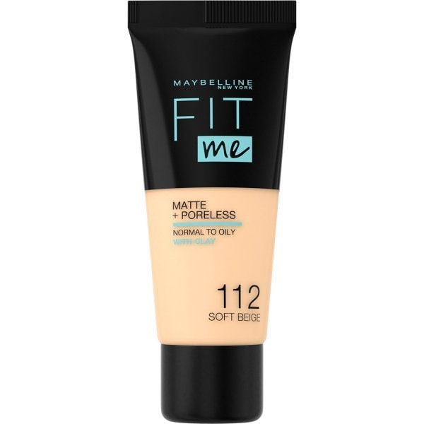 Maybelline Fit Me! Matte + Poreless Foundation 30ml, Natural Matte Look, Oil-Free Formula #color_112 Soft Beige