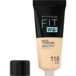 Maybelline Fit Me! Matte + Poreless Foundation 30ml, Natural Matte Look, Oil-Free Formula #color_118 Nude