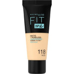 Maybelline Fit Me! Matte + Poreless Foundation 30ml, Natural Matte Look, Oil-Free Formula #color_118 Nude