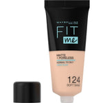 Maybelline Fit Me! Matte + Poreless Foundation 30ml, Natural Matte Look, Oil-Free Formula #color_124 Soft Sand