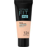 Maybelline Fit Me! Matte + Poreless Foundation 30ml, Natural Matte Look, Oil-Free Formula #color_124 Soft Sand