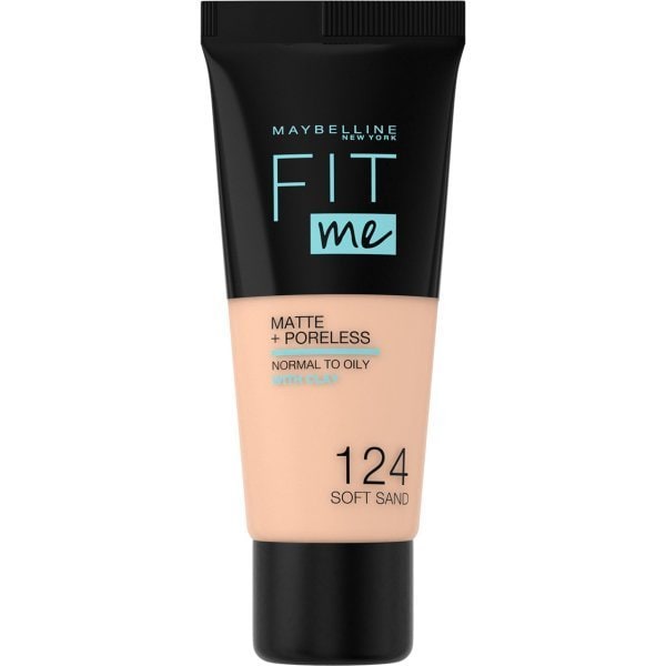 Maybelline Fit Me! Matte + Poreless Foundation 30ml, Natural Matte Look, Oil-Free Formula #color_124 Soft Sand