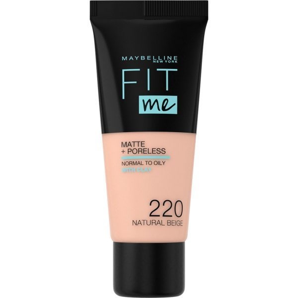 Maybelline Fit Me! Matte + Poreless Foundation 30ml, Natural Matte Look, Oil-Free Formula #color_220 Natural Beige